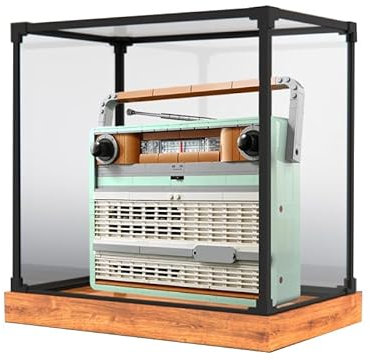 Acrylic Display Case for Le-go 10334 Compatible with Retro Radio Model Set Model Transparent Display Box Gift(Display Case Only, Without Model) (Wood Bottom)