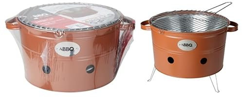 Barbacoa portátil de carbón vegetal de 34 cm, color naranja, cubo de barbacoa con 2 asas, cubo portátil para barbacoa al aire libre, multicolor (A)