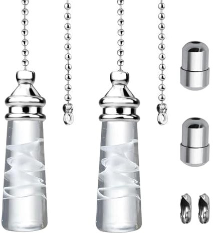 URHRHU 2 Pieces Bathroom Light Pull Cord Handle and Chain Crystal Light Cord Pull Ends with 100cm Bead Chain and Cord Connectors Light Pull Chain Extension for Ceiling Light Fan Switch Blind Cord