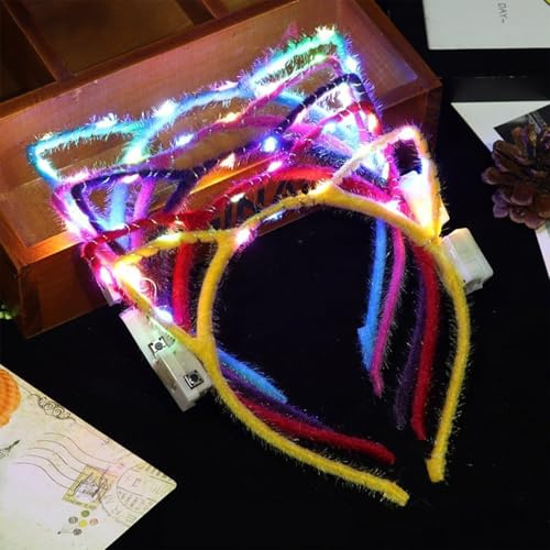 Defresit Lot de 12 bandeaux lumineux à LED avec oreilles de chat, accessoires de fête phosphorescents pour anniversaire, fête fluo, Halloween, Noël