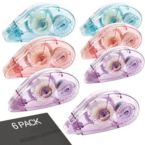 Farerkass 6 Pezzi Colla a Nastro, Colla A Nastro Roller, Colla Roller Biadesivo, Double-Sided Adhesive Roller Glue, per Album Fotografici Biglietti Foto Fai da Te e Diari (8mmx8m)