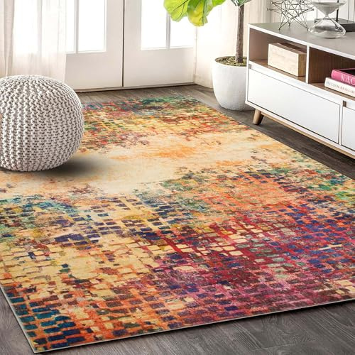 MOONLIGHT20015 Washable Rugs Living Room 60x110 cm - Fluffy Vintage Area Rugs for Bedroom - Non Slip Low Pile Soft Boho Rug Carpets for Lounge - Traditional Large Bedside Rug Easy To Clean, Vibrant