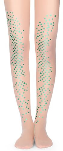 Geyoga Strumpfhose Meerjungfrau Damen Pailletten Strumpfwaren Glitzer Strümpfe mit Fischschuppen für Fasching Karneval Party(Grün)