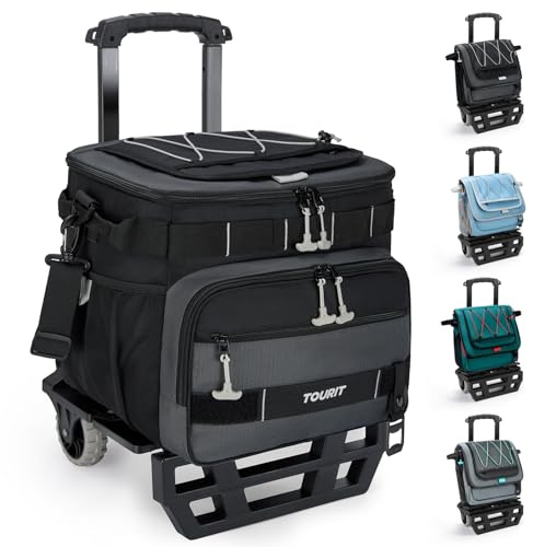 TOURIT Collapsible 28L Leak-Proof Insulated Rolling Cooler with All-Terrain Cart, Upgraded Fixtures and New Wheels Suitable for Beach, Picnic, Shopping