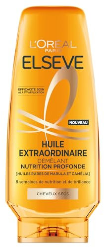 L'Oréal Paris - Après-Shampooing Nutrition Profonde pour Cheveux Secs - Nourrit & Démêle - 8 Semaines de Nutrition & de Brillance - Huiles Rares de Marula & Camélia - Elseve Huile Extraordinaire