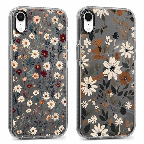 Yoedge 2 Stück Handyhülle für iPhone XR Hülle, Aesthetic Buntes Blumen Muster Frauen Mädchen Design Cover, Transparent Weich Durchsichtig Silikon Stoßfest Schutzhülle für iPhone XR 6,1, Stroh