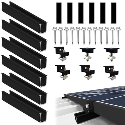 Solarpanel Halterung für 2 Solarmodul: PV Modul Halterung Montageset mit 12cm Schienen für Flachdach und Trapezblech - Alu Solar Panel Halterung