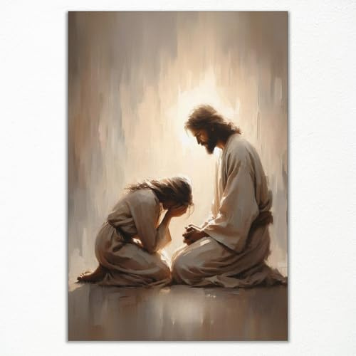 Cekjekle Christliche Wandkunst Jesus und Frau, Leinwanddruck, Gemälde der von Schmerzen geheilten Frau und Jesus, religiöse LDS-Gebete, biblisches Bild für die Wand, 30,5 x 40,6 cm, ohne Rahmen