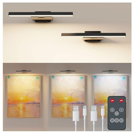 Koopala LED Picture Lights Set of 2, Cordless Over Painting Lamps with 6000mAH Rechargeable Battery Powered, CRI≥95, 5 Brightness,3 Color Temp, Dimmable Indoor Display Lights for Art Photo Dartboard