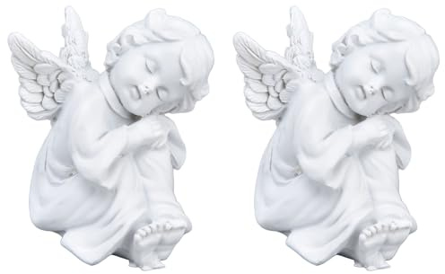 Hapivida 2 Stück Cherubs Angels Figur Weiß Harz Engels Figuren Deko(#1) | 5,5 × 6 cm Engel Figur Cherub Statue Entzückende Schutzengel Skulptur für den Innen und Außenbereich Heimdekoration
