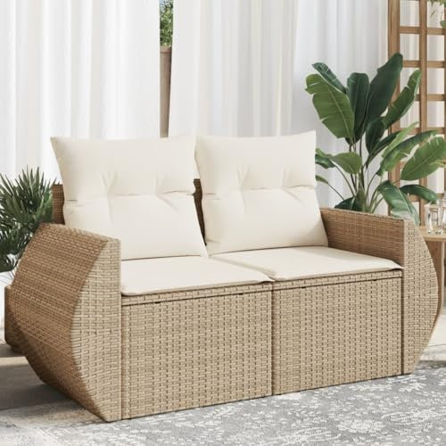 IKAYAA Gartensofa mit Stauraum Rattan Sofa 2 Sitzer Balkon Sofa Balkonmöbel Kleiner Balkon Gartenmöbel Set Balkon Lounge Rattan Lounge Sofa Lounge Möbel Outdoor-Beige-mit Stauraum