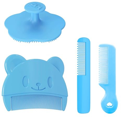 4er-Pack Babybürste,Sanfter Milchschorf Kamm,mit Weichen Zähnchen Baby Haarbürste,Effektives Kopfgneis Schorfkamm,Hilft Bei Der Sanften Reinigen Massage Der Kopfhaut für Neugeborene Und Baby (Blau)