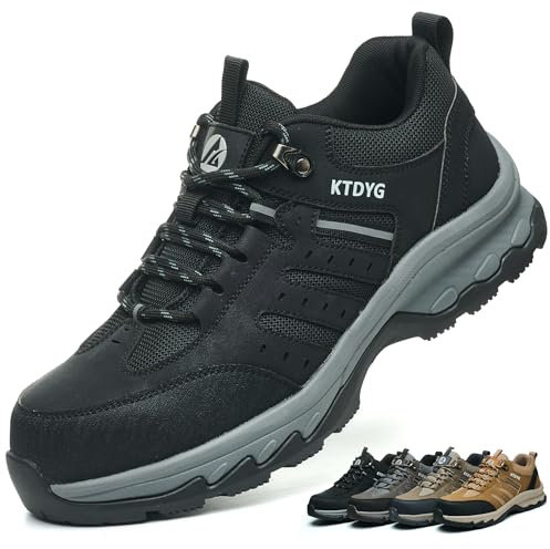 Zapatos de Seguridad para Hombre Mujer Zapatillas Trabajo Ligero Comodo Calzado de Seguridad con Punta de Acero Antideslizante, Negro, 43EU