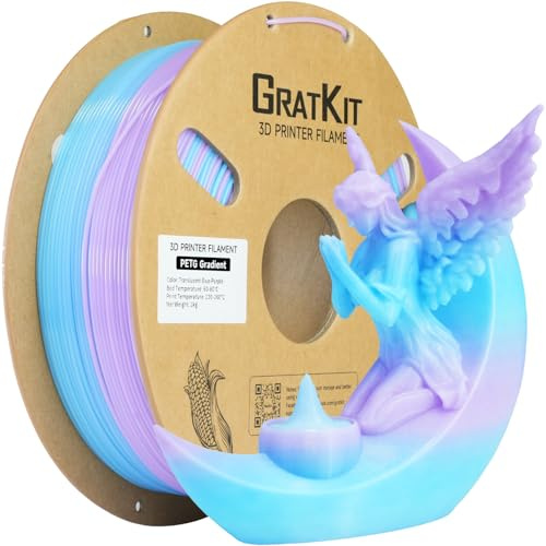 GratKit Durchscheinend PETG Gradient Rainbow Filament 1.75mm 1kg, Blau Lila | Regenbogen Farbverlauf, Leicht drucken, Maßgenauigkeit +/- 0,02mm, Lampenschirmen Dekorationen
