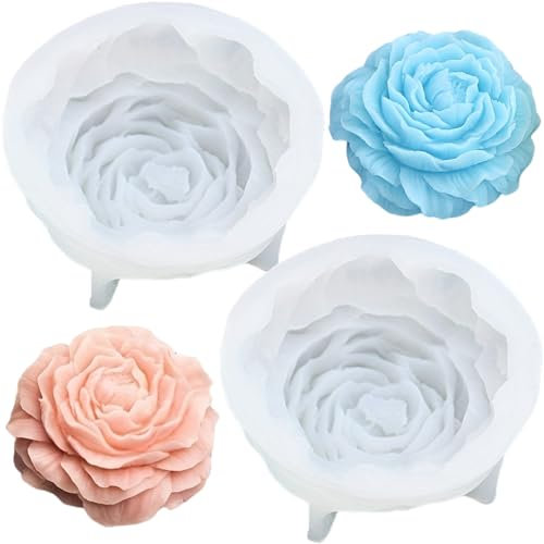 pekifaves 2 Stück Pfingstrose Blume Kerzenform Silikon, Kerzen Silikonformen, Kerzenformen 3D DIY Gießformen Kerzen Gießen Formen, für DIY Herstellung Kerzen Seife