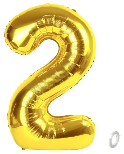 Balorise 40 Pouces Aluminium Ballon Géant Or Chiffre 2, Gonflable Hélium, Grand Numéro 0-9, 10-100 (101cm), Décoration de Doré Foil Ballons pour Fête d'anniversaire et Mariage