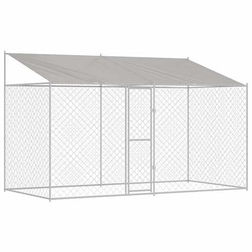 vidaXL Dog Cage Silver 400 x 200 x 256 cm Galvanised Steel, Garden and Terrace, Rustproof Outdoor Pet Shelter, Large Breed Kennel, Durable Dog Cage, Weather-Resistant Animal Enclosure