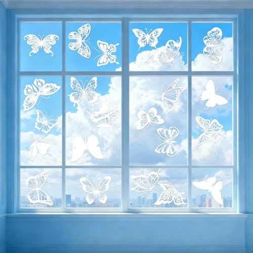 24 Stück Fensteraufkleber Vogelschutz, Schmetterling Fenstersticker mit Gelbem Rakel, Anti-Kollisions Glasaufkleber, Transparent Statisch Wiederverwendbar, Fensterdeko für Fenster, Glastür, Balkontür