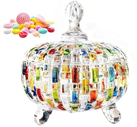 Zuckerdose, 685 ml Glas-Süßigkeitenschale mit Deckel Handbemalte Bunte Süßigkeiten-Box aus Gewebtem Glas Bonbonglas für Party Hochzeit Geburtstag Weihnachten Jahrestag Valentinstag Heimdekoration