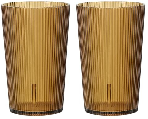 QUARKZMAN Verres À Boire En Plastique Réutilisables Transparents, Lot De 2 Verres À Boire En Plastique À Côtes Incassables Empilables Pour Bière Cocktail Eau Jus Whisky (Marron, 2Pcs)