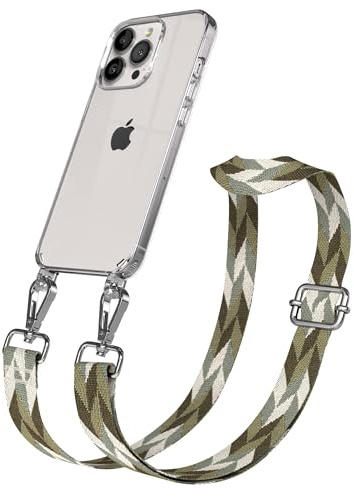 EAZY CASE Handykette - Verstellbares Taschenband kompatibel mit iPhone 13 Pro, Schulterriemen, Handykordel mit Silikon Hülle, Umhängetasche, Grün Mix Silber