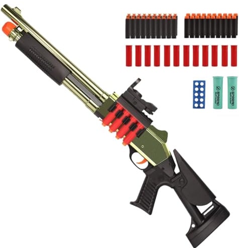 30 inch Foam Blaster Shotgun with Double Barrel Soft Bullets Blaster with Shell Ejecting 2 in 1 Foam Blaster Shotgun with Shell Casings 60 Foams Darts Gift for 14+ Years
