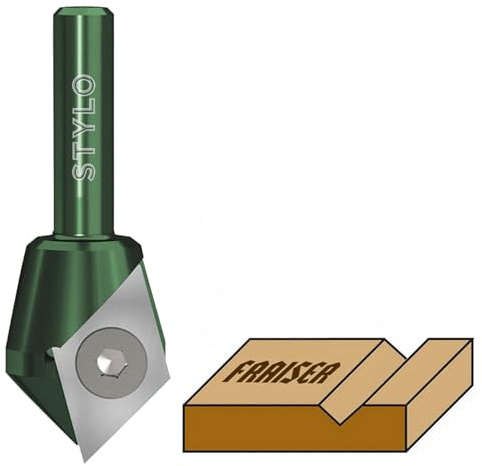 Fraiser Stylo - Fraise en V multifonction avec insert réversible pour gravure, chanfrein 45° et rainures en V 90°, queue 6,35 mm (1/4), pour CNC et défonceuse, bois, MDF et plastiques