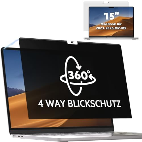 Mamol 360° Magnetischer Blickschutzfilter für MacBook Air 15 Zoll 2023-2026 | M2/M3/M4/M5 ,4-Wege Abnehmbar Anti Glare Blaulicht Laptop Blickschutzfolie Privacy Screen Sichtschutzfolie