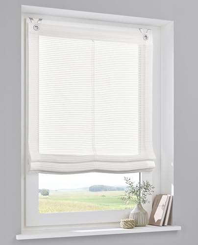 Kutti Raffrollo Areggo Weiß/Offwhite – Halbtransparentes Raffrollo ohne Bohren | inkl. Fensterhaken & Beschwerungsstangen - Gr. 60 x 130 cm