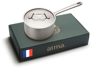 Atma Casserole Inox 18/10-16 cm - Avec Couvercle - Compatible Induction | 3 plis - Sans Revêtement Chimique - Graduation, Bords Verseurs - Tous Feux - Fabriquée en France - Sans PFAS, PFOA & PTFE