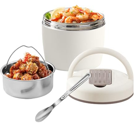 Vexaflow Fiambrera Térmica, para Sopas, Gachas, Almuerzos, Ideal para Adultos y Niños, Termo Comida Caliente 1200ml, Recipiente Térmico de Acero Inoxidable con Cuchara Plegable