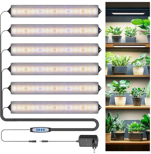 Wolezek Pflanzenlampe LED Vollspektrum, 630 LEDs Grow Light mit Auto Timer 6/12/16H, 6 Stück 35 cm Grow Lampe mit 5 Helligkeit, Wachstumslampe für Pflanzen