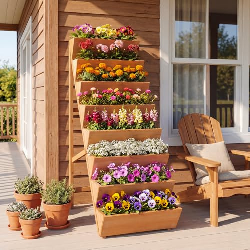 COSTWAY Huerto Urbano Vertical de 5 Niveles, Jardinera Exterior de Madera, Forma de Escalera para Iluminación Suficiente, Meceteros para Flores y Verduras, Terraza, Jardín (101x60,5x150 cm,Naranja)
