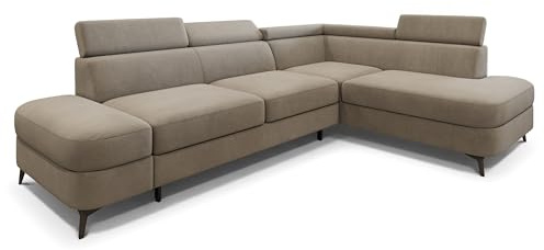 Masseno Ecksofa AVISE MV R-S mit Schlaffunktion L-Form, Klassisch Sofa mit Bettkasten, Wohnzimmersofa, Couch, Soffa, Bettsofa, Couchgarnitur - Beige, MATT Velvet 09
