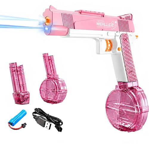 Juguete de Agua Eléctrico con Gran Capacidad, Lanzador de Agua para Piscina, Playa y Juegos de Verano, Ideal para Niños y Adultos (Modelo Verano Rosa)