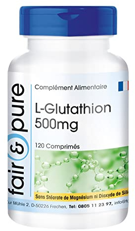 Fair & Pure L-Glutathion 500mg Tagesdosis, 120 Tabletten, reduziert, hochdosiert, Nahrungsergänzungsmittel vegan ohne Magnesiumstearat, in Deutschland hergestellt