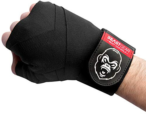 Beast Gear Handgelenk Bandagen für Boxen, Kickboxen, MMA - Boxing Gloves Boxbandagen - Handgelenkbandage zur Verwendung mit o. ohne Boxhandschuhe - Box Bandagen für Männer, Frauen - 4,5 m - Schwarz