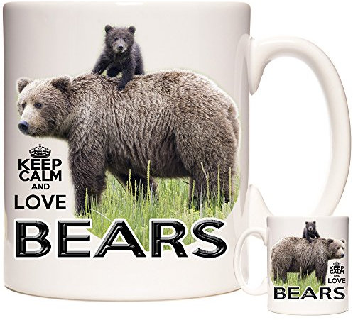 Grizzly Brown Bear Gift Mug. Keep Calm Love Bears. Gift for People who Love Brown Grizzly Bears. 11oz Ceramic Mug.