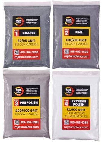 Refill Grit Kit w MJR Tumblers Premium Quality Extreme Polish 12,000 Grit Sub Micron Aluminum Oxide Polish for Unparalleled Result. For 10lb Rock Tumblers w Silicon Carbide, Disabled and Veteran Owned
