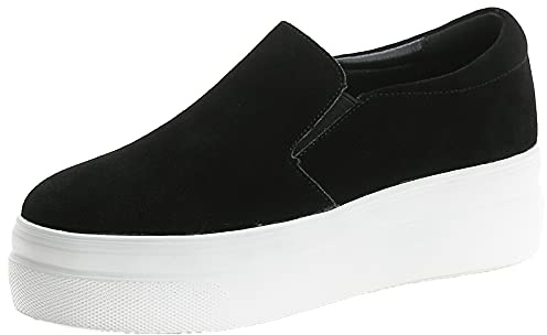 ANUFER Women's High Platform Wedge Heel Sneakers Slip-on Creepers Shoes