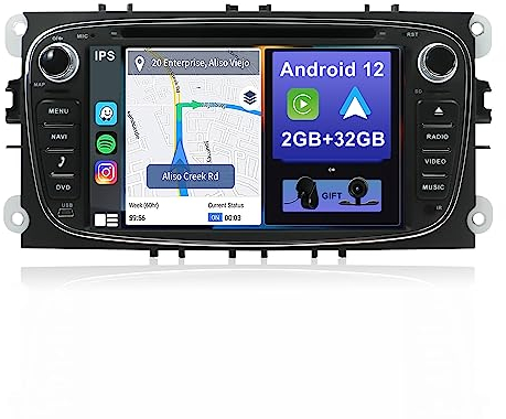 YUNTX Android 14 Autoradio für Ford Focus/Mondeo/S-Max/Connect (2008-2011) Radio mit GPS Navi-CarPlay/Android Auto/Bluetooth 5.0/DAB/USB/WiFi/4G/Mirrorlink-Gratis Kamera+Canbus+MIC-2 Din IPS 7 Zoll