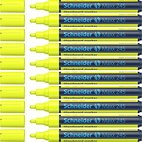 Schneider Maxx 245 Glasboardmarker / Whiteboard Marker (für Glasflächen, trocken abwischbar) 10er Packung gelb