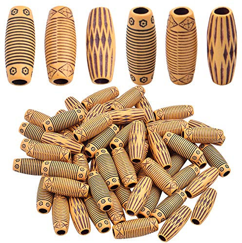 Haarperlen für Zöpfe, 60 Stück, künstliche Holzperlen, Dreadlocks, 12 mm, große Loch, lose Perlen zur Schmuckherstellung, 3 Stile