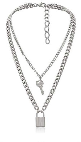 CSIYANJRY99 Dainty Long Lock Key Pendant Necklace Statement Chain Punk Multilayer Choker Necklace for Women Men Girls