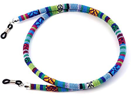 Inzopo - Cordino da collo per occhiali da vista e da sole, in cotone, pratico, stile etnico, blu cielo, Etichettalia unica