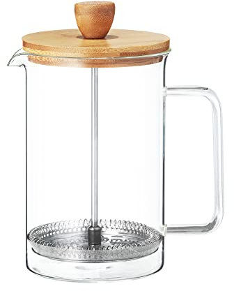 AMBITION Kaffeepresse French Press 600ml Glaskanne Edelstahl Sieb feinmaschig Glasgriff Bambusdeckel
