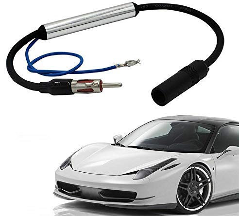 Amplificatore antenna per autoradio, 12V per trasmettitore radio AM e FM, amplificatore del segnale radio antenna auto in linea deluxe Amp Booster Wire 48 cm