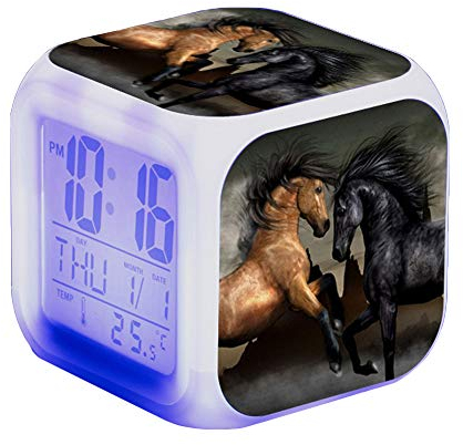 Wecker Pferde Tier Alarm Kinder Beleuchteter LED Night Glowing Wecker mit Licht Aufwachen Geburtstagsgeschenke für Erwachsene (A)
