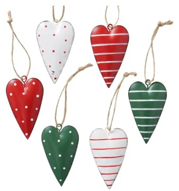 RiloStore 6 STK Anhänger Metall Herz n40700 Eisen Punkte rot Weiss grün Christbaumschmuck Deko Hänger Weihnachten Metall Hänger Weihnachtsbaumschmuck Metallsterne Metallherzen