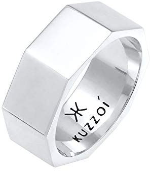 Kuzzoi Herrenring Bandring für Männer aus 925 Sterling Silber, Breiter Silberring (9 mm) im Hexagon Design, Trend Ring für Herren glatt poliert, Ringgröße 62, 0609972220_62
